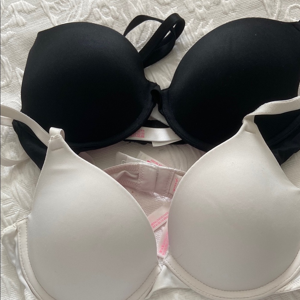 PINK Victoria's Secret Black and White Bras with Adjustable Straps